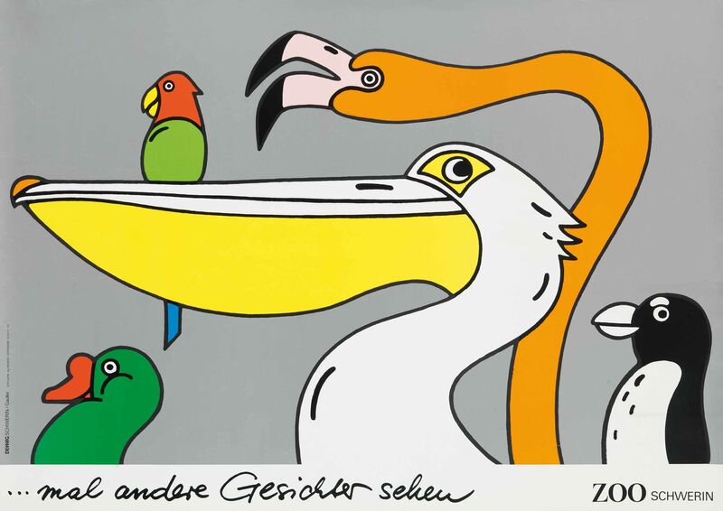 Renate Gaulke: … mal andere Gesichter sehen, Zoo Schwerin, 1987, Offsetdruck  - © © Renate Gaulke, Foto: Jens Ziehe