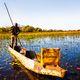 Bootsfahrt mit einem landestypischen Einbaum auf dem Chobe Fluss in Botswana